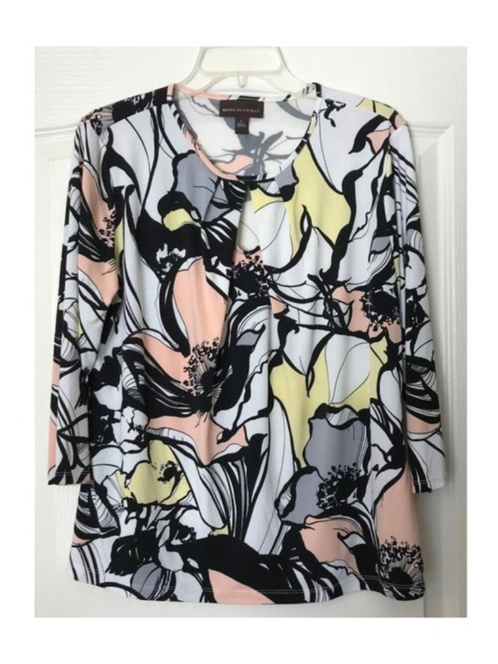 Dana Buchman 3/4 Sleeve Blouse Top Floral Print Size Large